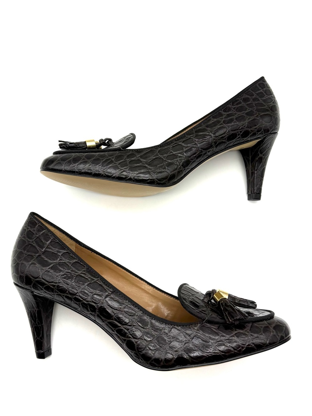 Talbots Croc Embossed Tassel Loafer Heel 7.5